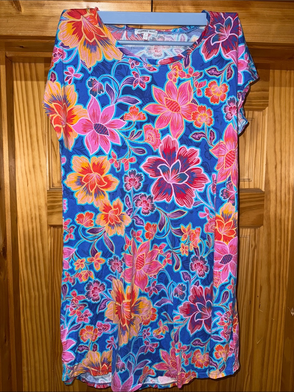 Johnny Was Blue Floral Short-Sleeve Nightshirt